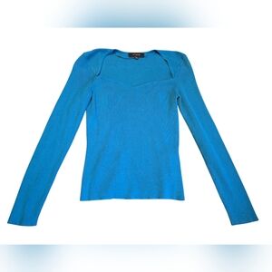 La Rambla Sweetheart Neckline Ribbed Longsleeve Teal Sweater Size L EUC